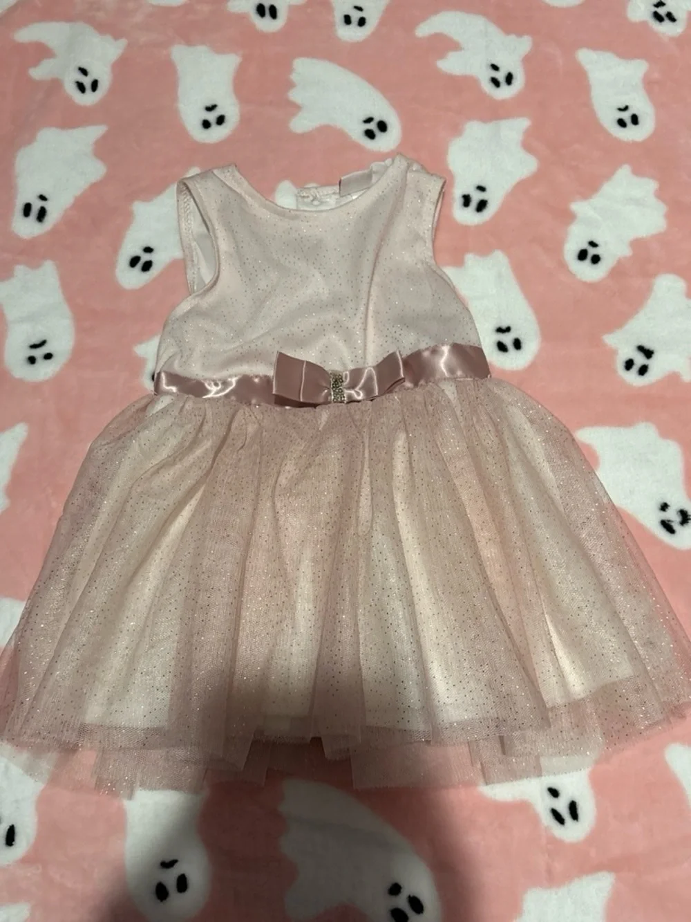Little Lass Blush Pink Sparkle Tulle Dress with Satin Bow